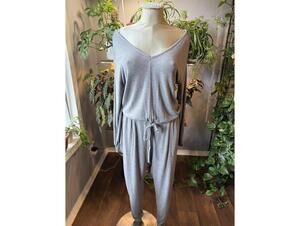 Cozy Gray Long Sleeve Jumpsuit with Drawstring Waist
